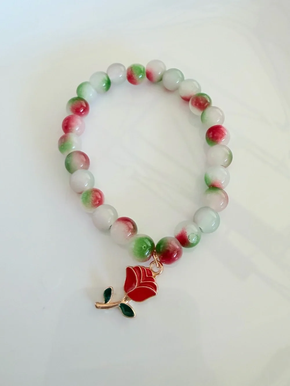 Enamel Rose Charm Beaded Painted Bracelet